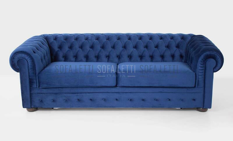 Divano chesterfield - rivestimento in velluto azzurro  - colori a scelta 