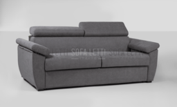 Divano Letto 3P max con poggia testa e cuscini sopra braccioli grigio