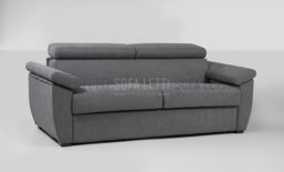 Divano Letto 3P max con poggia testa e cuscini sopra braccioli grigio