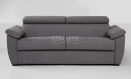 Divano Letto 3P max con poggia testa e cuscini sopra braccioli grigio