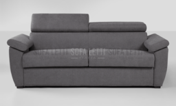 Divano Letto 3P max con poggia testa e cuscini sopra braccioli grigio