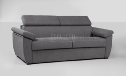 Divano Letto 3P max con poggia testa e cuscini sopra braccioli grigio
