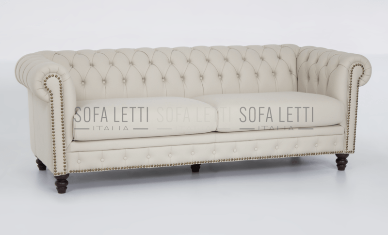 divano chester con piede alto - rivestimento in vere pelle cat. 5000 col.  beige