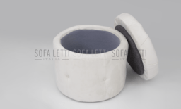 Pouf tondo contenitore velluto bianco