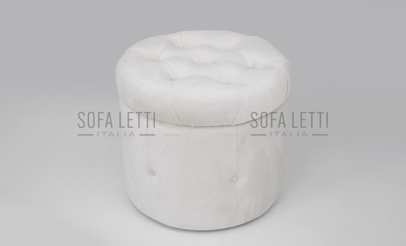 Pouf tondo contenitore velluto bianco